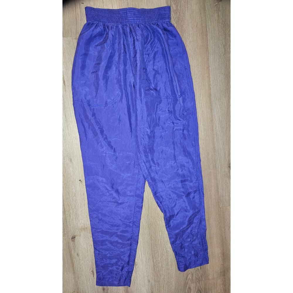 Vintage 80s 90s 100% silk purple pants pockets  tapered leg high waist womens